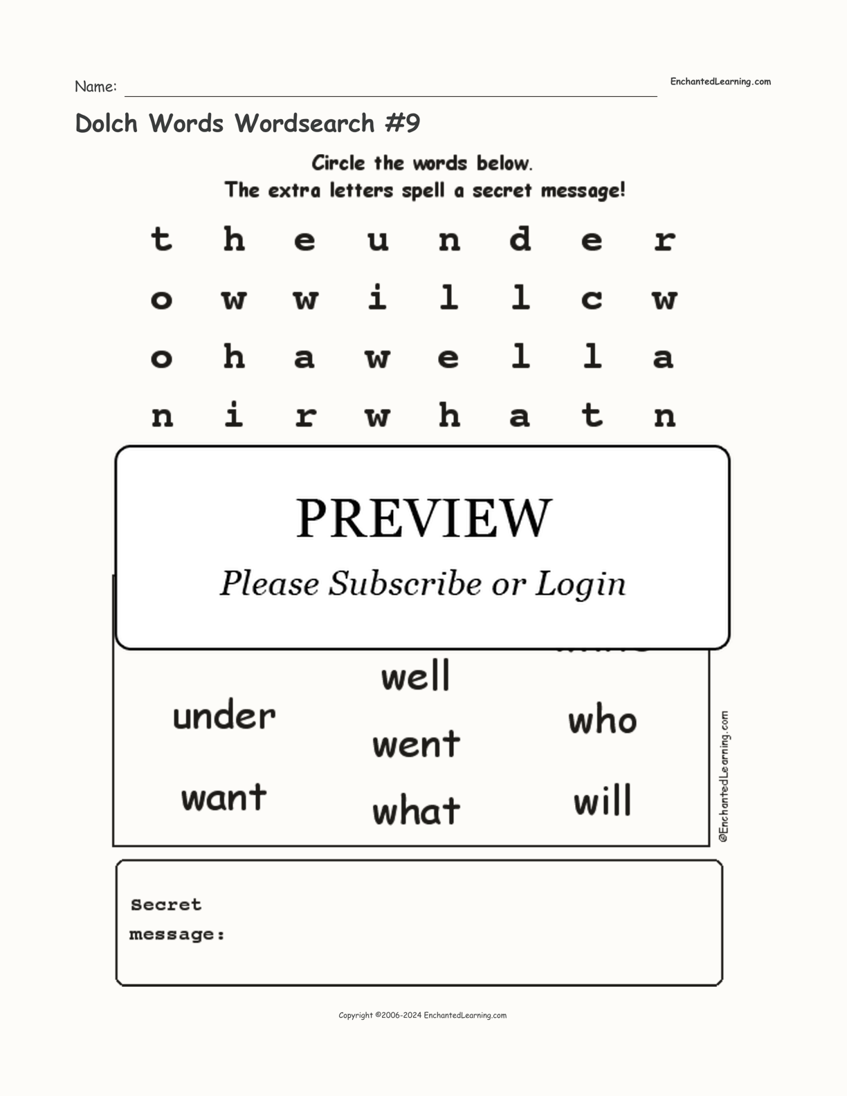 Dolch Words Wordsearch #9 interactive worksheet page 1