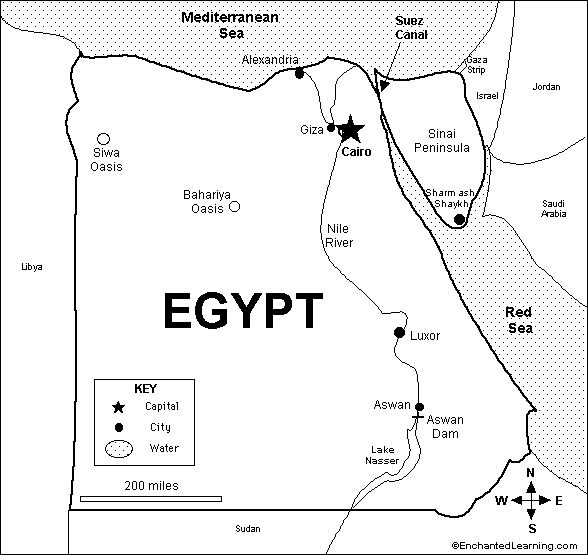 Simple Map Of Egypt Egypt - Enchantedlearning.com