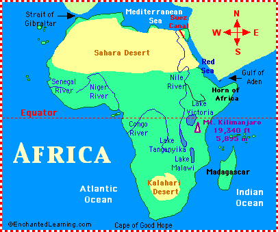 labeled physical features map of africa