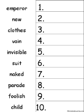 Search result: '10 Emperor's New Clothes Words Alphabetical Order Worksheet Printout'