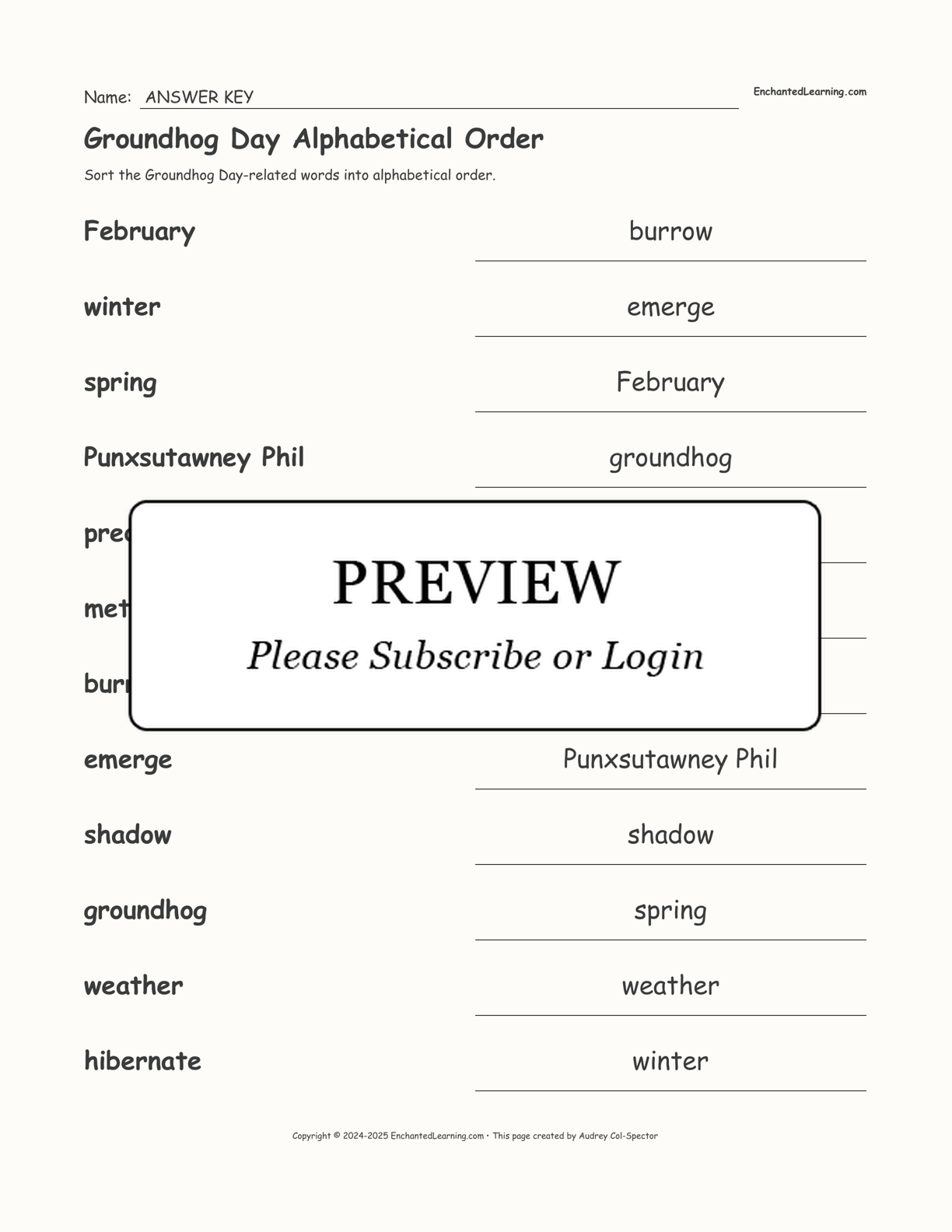 Groundhog Day Alphabetical Order interactive worksheet page 2