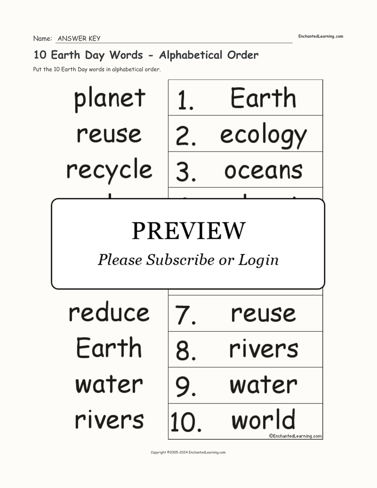 10 Earth Day Words - Alphabetical Order interactive worksheet page 2