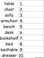 Search result: '10 Furniture Words Alphabetical Order Worksheet Printout'