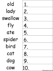 Search result: '10 Old Lady Who Swallowed a Fly Words Alphabetical Order Worksheet Printout'