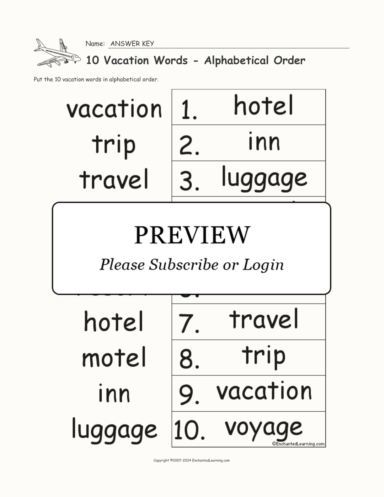 10 Vacation Words - Alphabetical Order interactive worksheet page 2