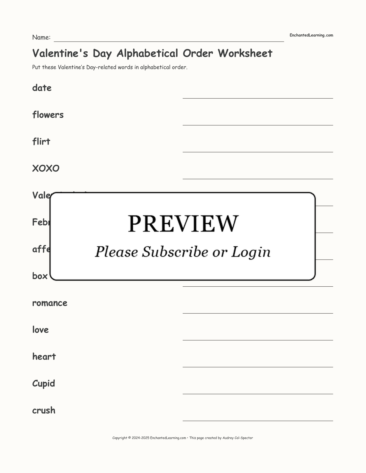 Valentine's Day Alphabetical Order Worksheet interactive worksheet page 1