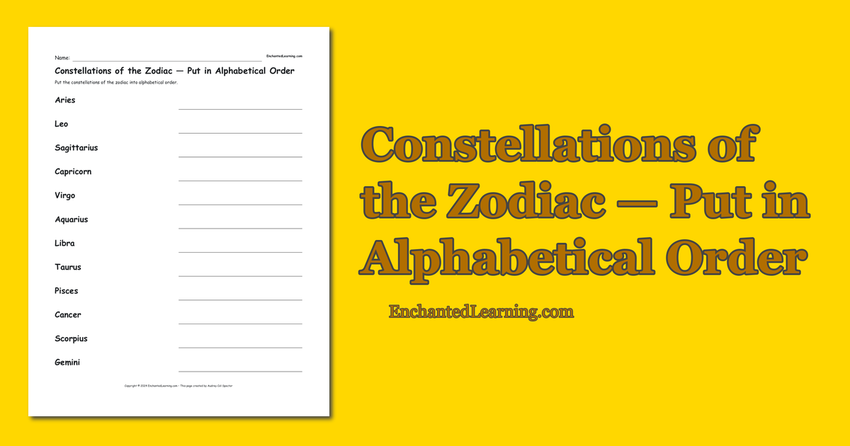 Constellations of the Zodiac Put in Alphabetical Order