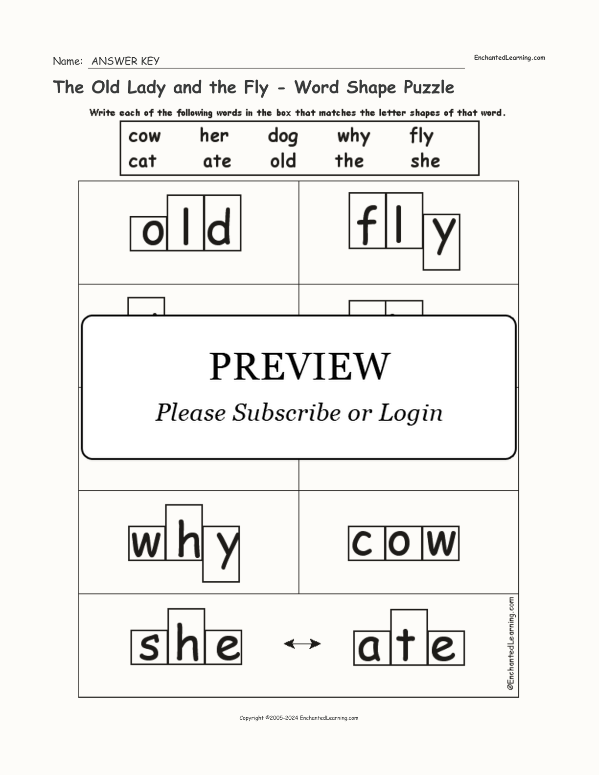 The Old Lady and the Fly - Word Shape Puzzle interactive worksheet page 2