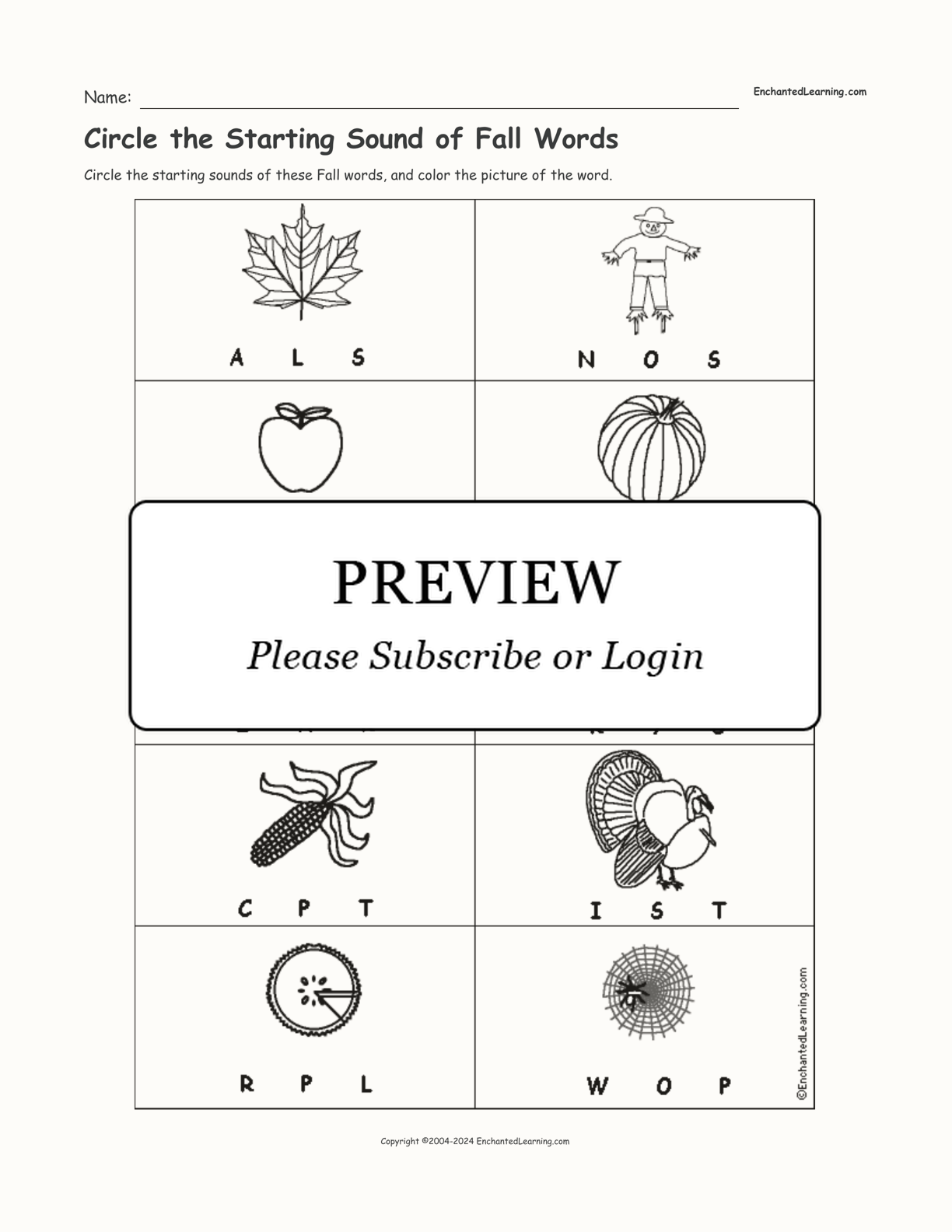 Circle the Starting Sound of Fall Words interactive worksheet page 1