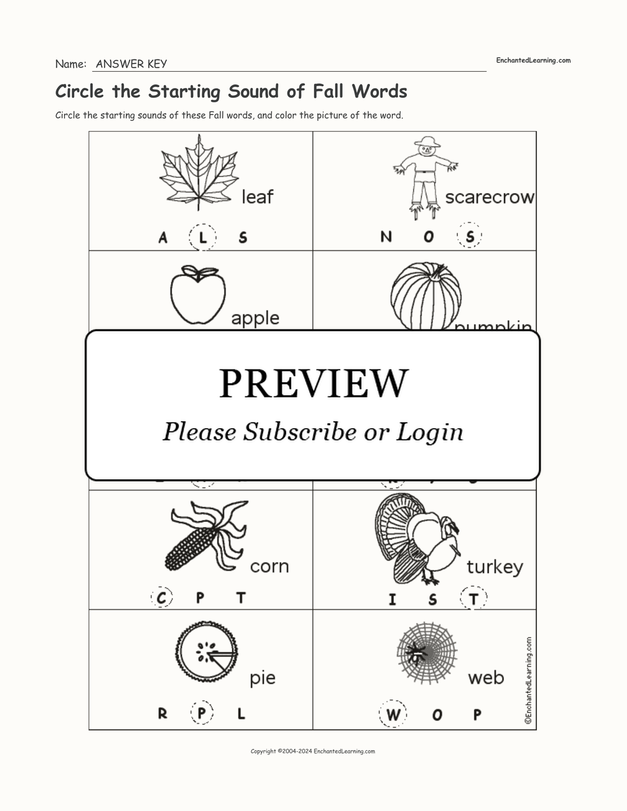 Circle the Starting Sound of Fall Words interactive worksheet page 2