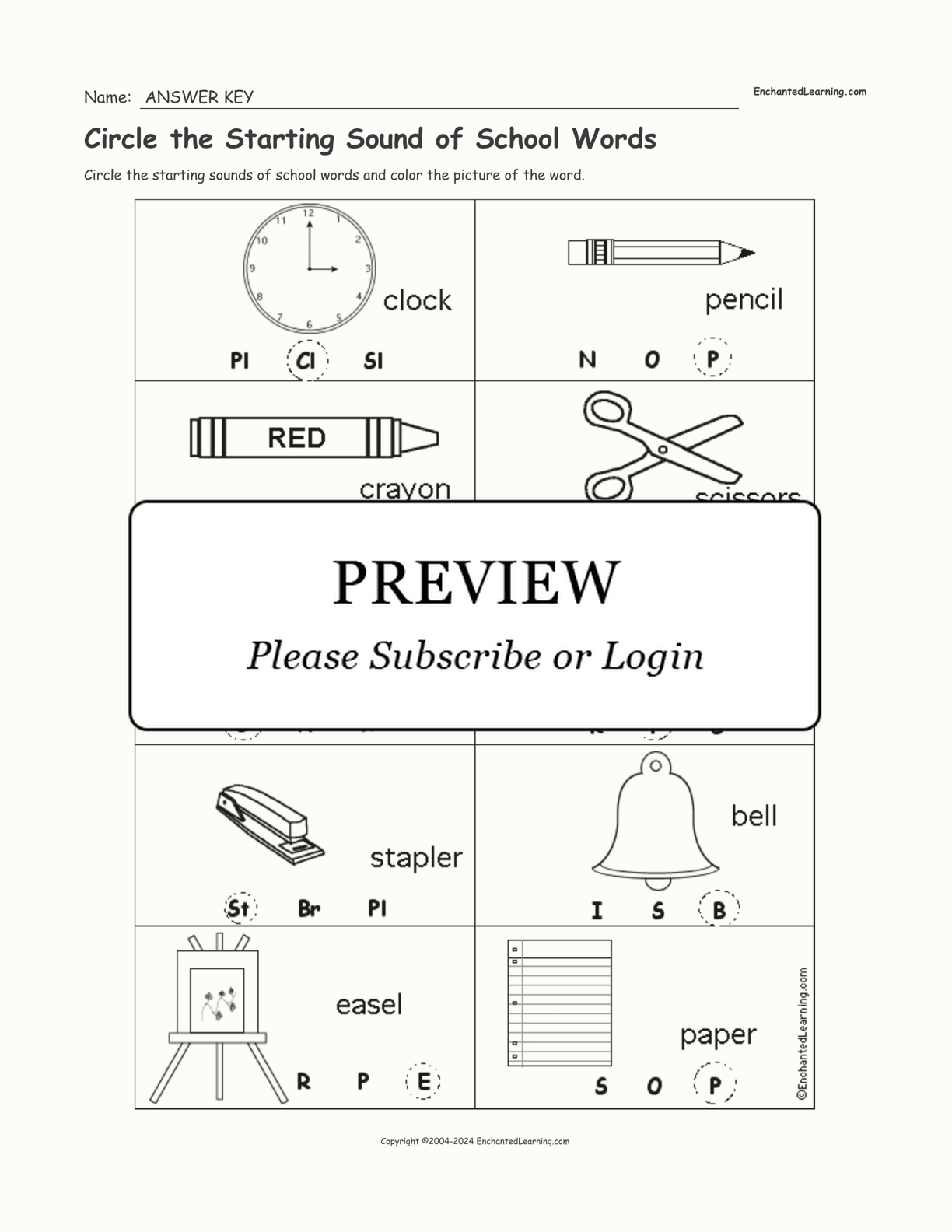 Circle the Starting Sound of School Words interactive worksheet page 2