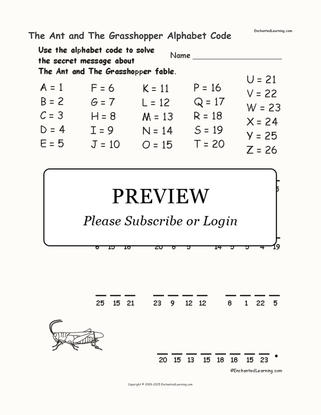 The Ant and The Grasshopper Alphabet Code interactive worksheet page 1