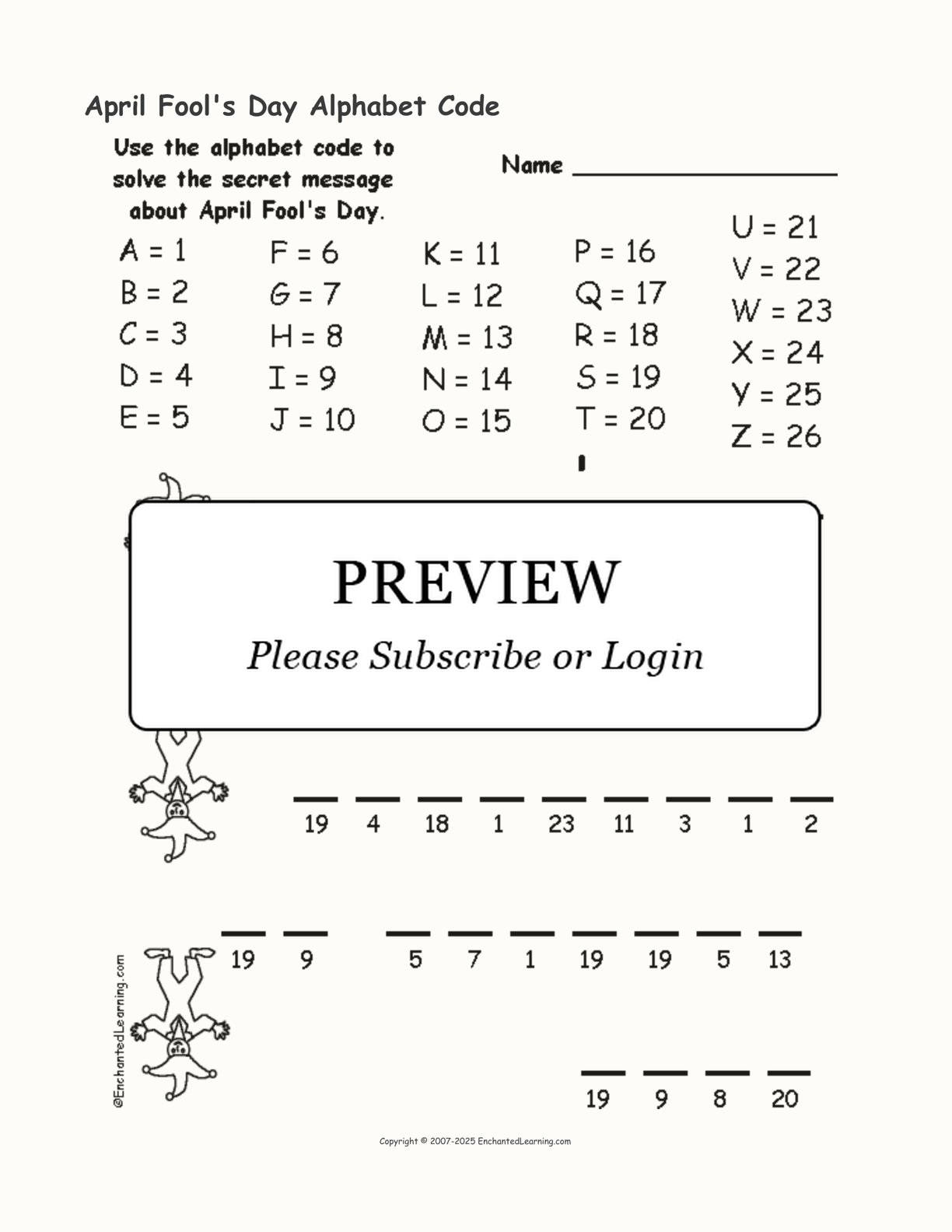 April Fool's Day Alphabet Code interactive worksheet page 1