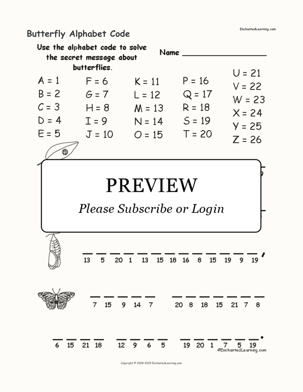 Butterfly Alphabet Code interactive worksheet page 1