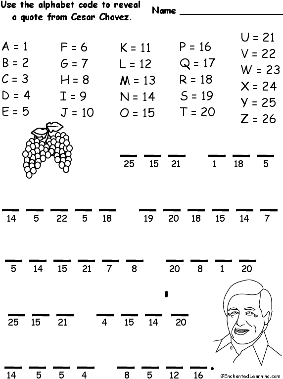 Cesar Chavez Alphabet Code EnchantedLearning