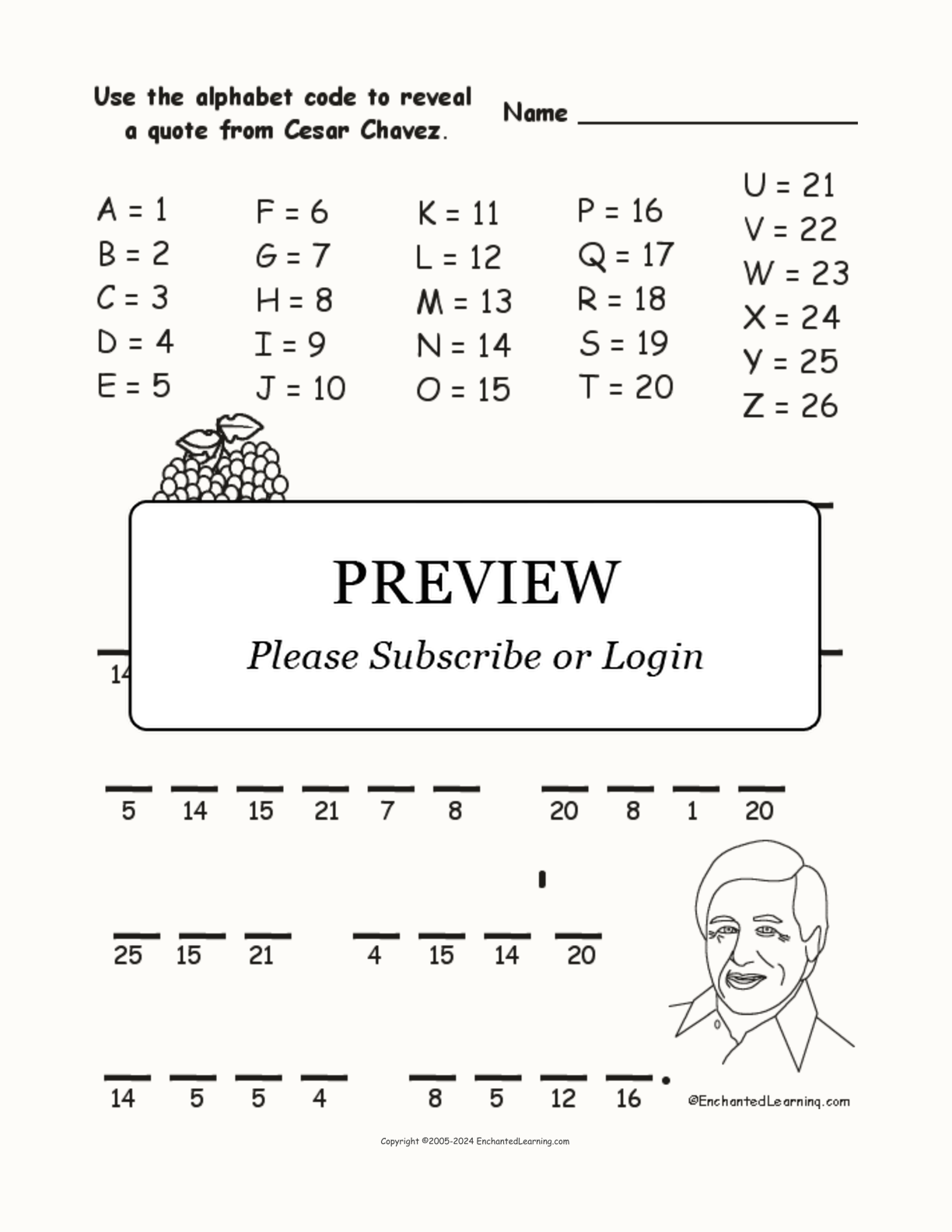 Cesar Chavez Alphabet Code interactive worksheet page 1