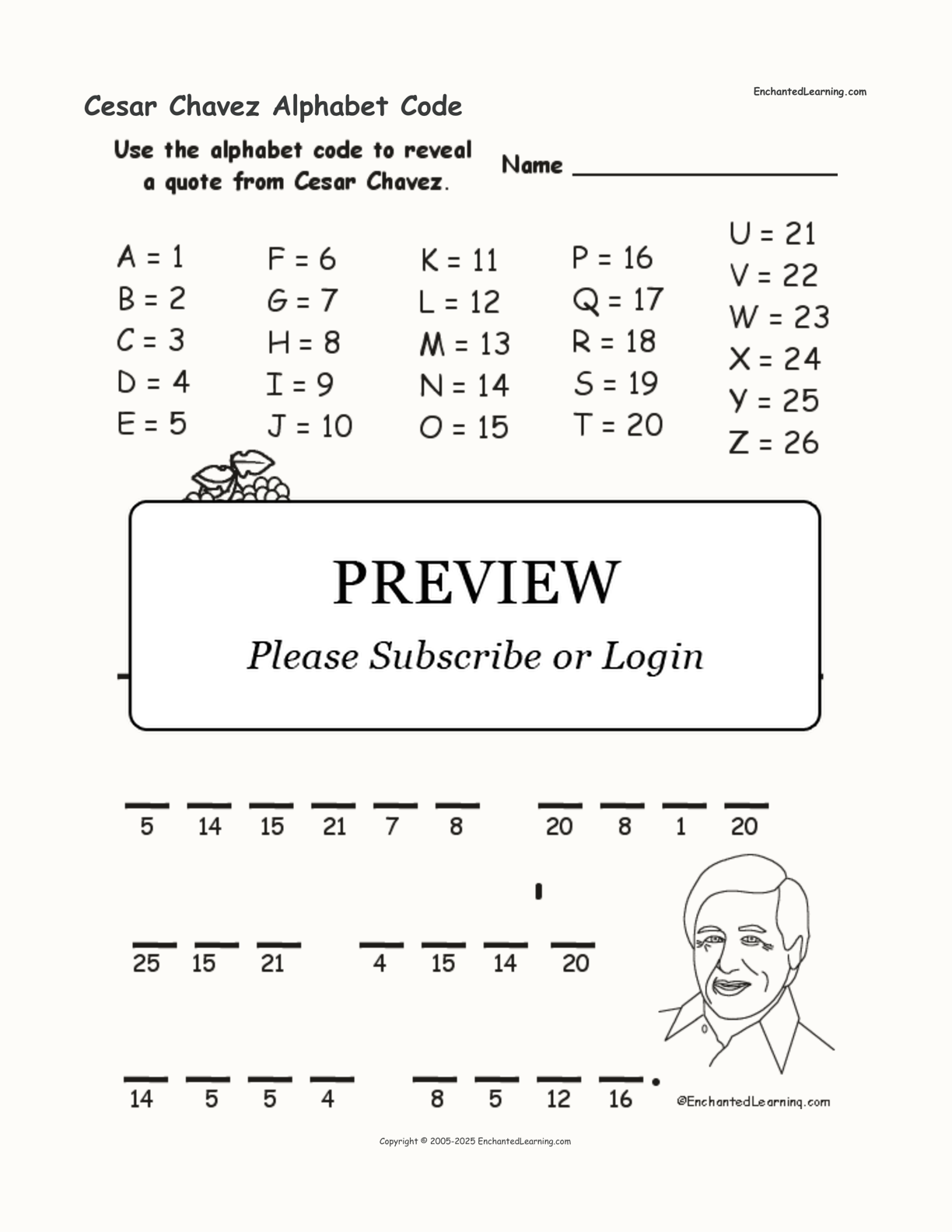 Cesar Chavez Alphabet Code interactive worksheet page 1