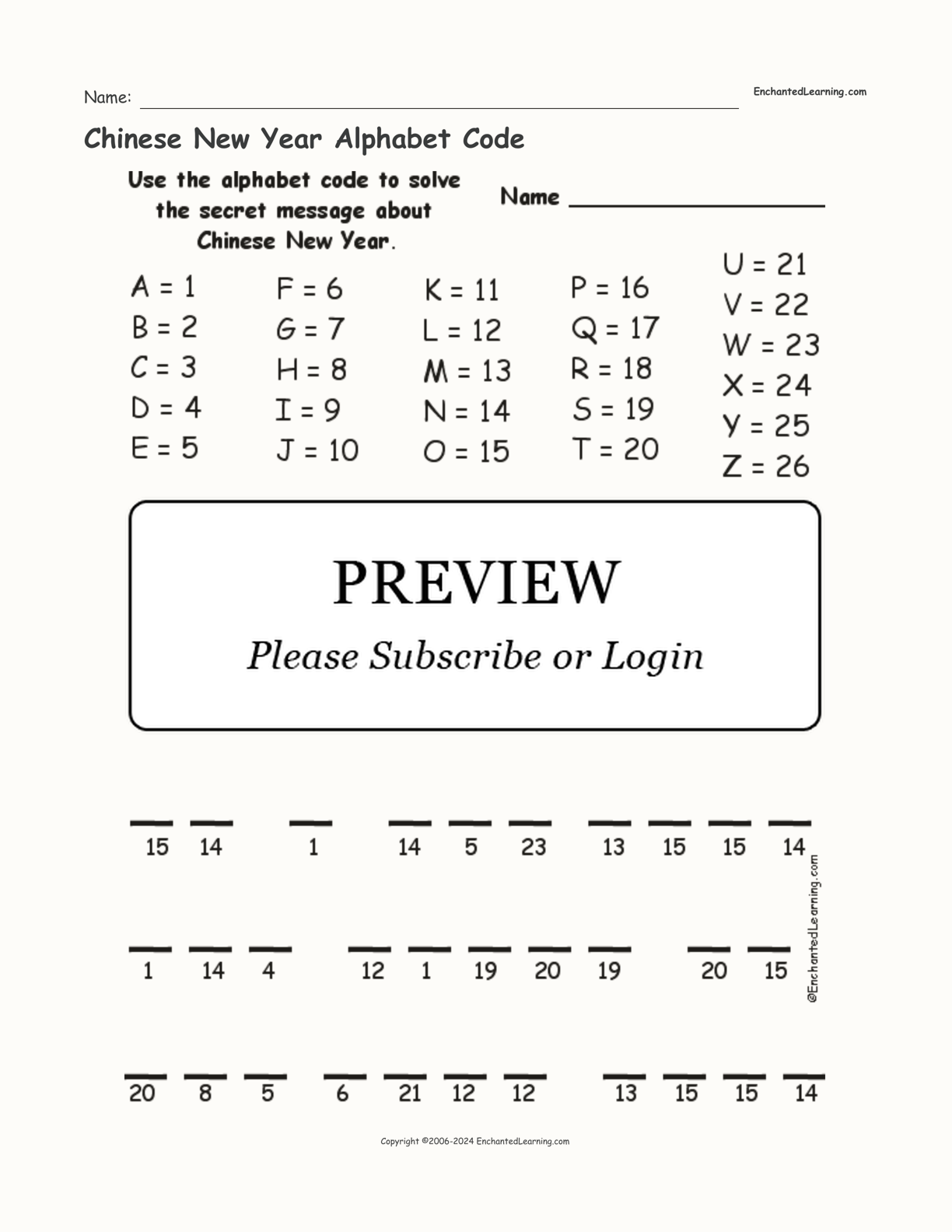 Chinese New Year Alphabet Code interactive worksheet page 1