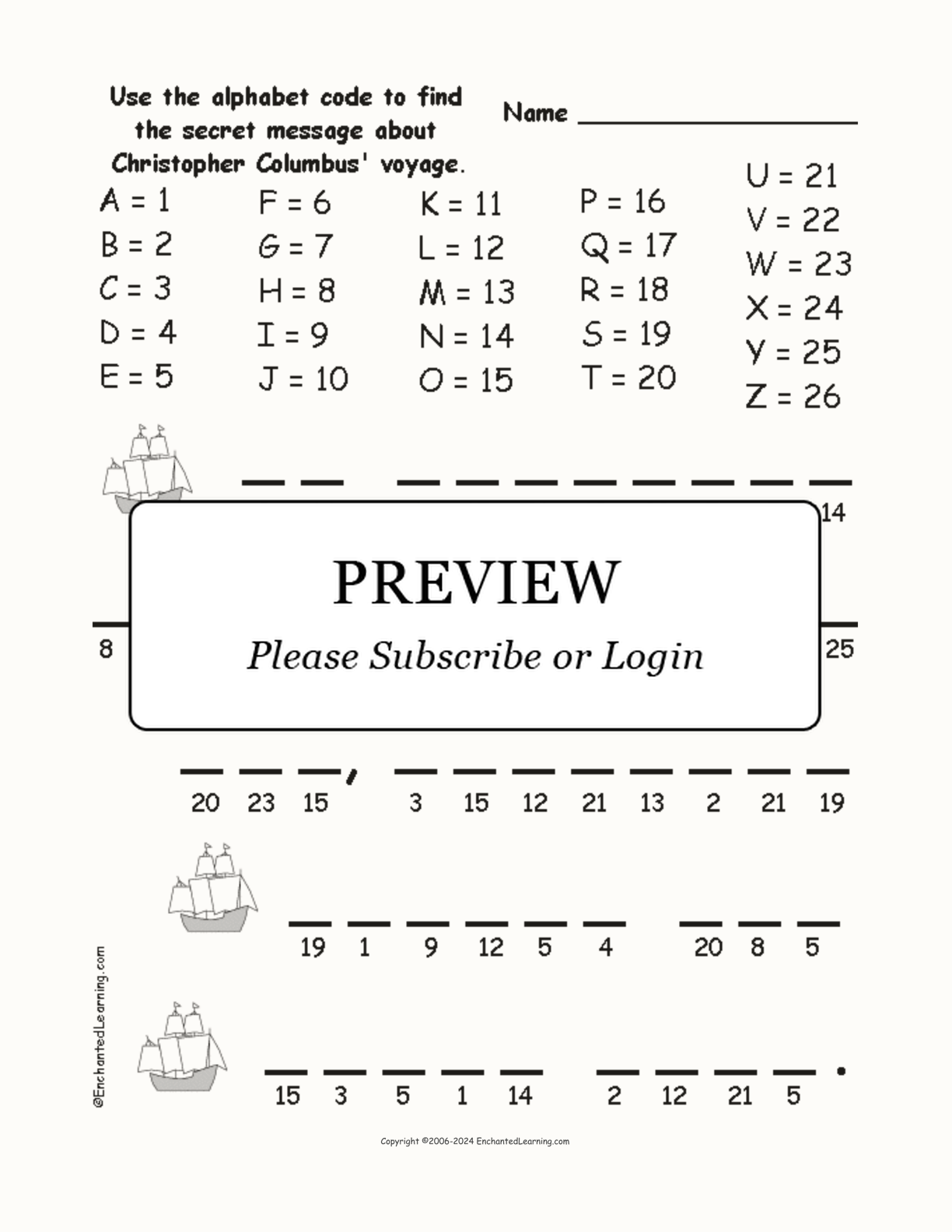 Columbus Day Alphabet Code interactive worksheet page 1