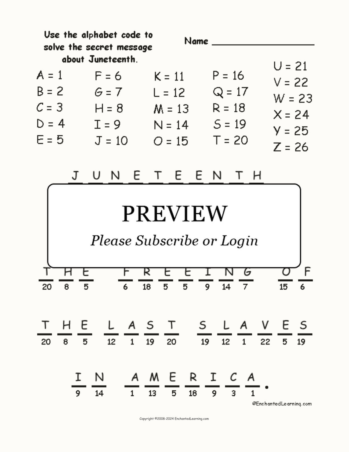 Juneteenth Alphabet Code interactive worksheet page 2