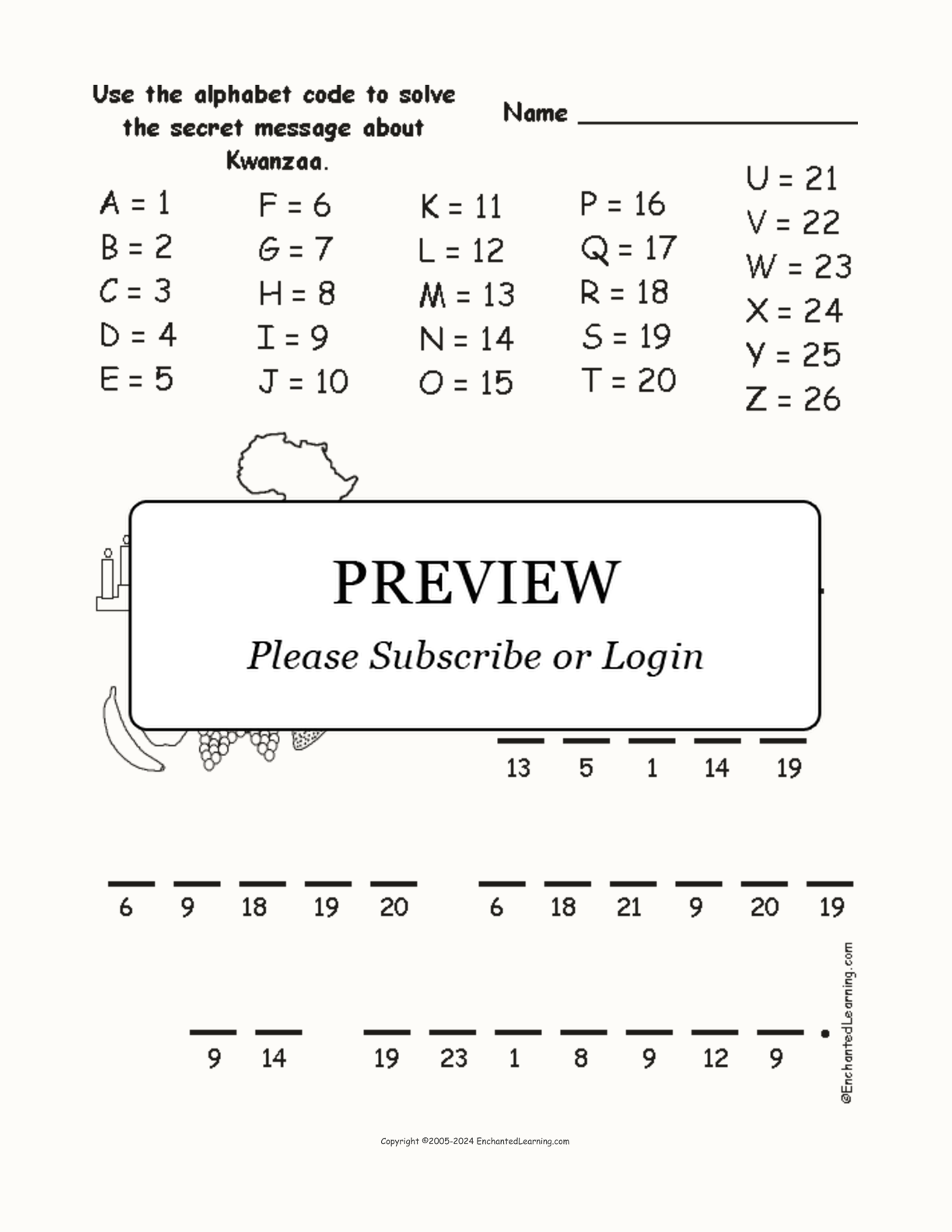 Kwanzaa Alphabet Code interactive worksheet page 1
