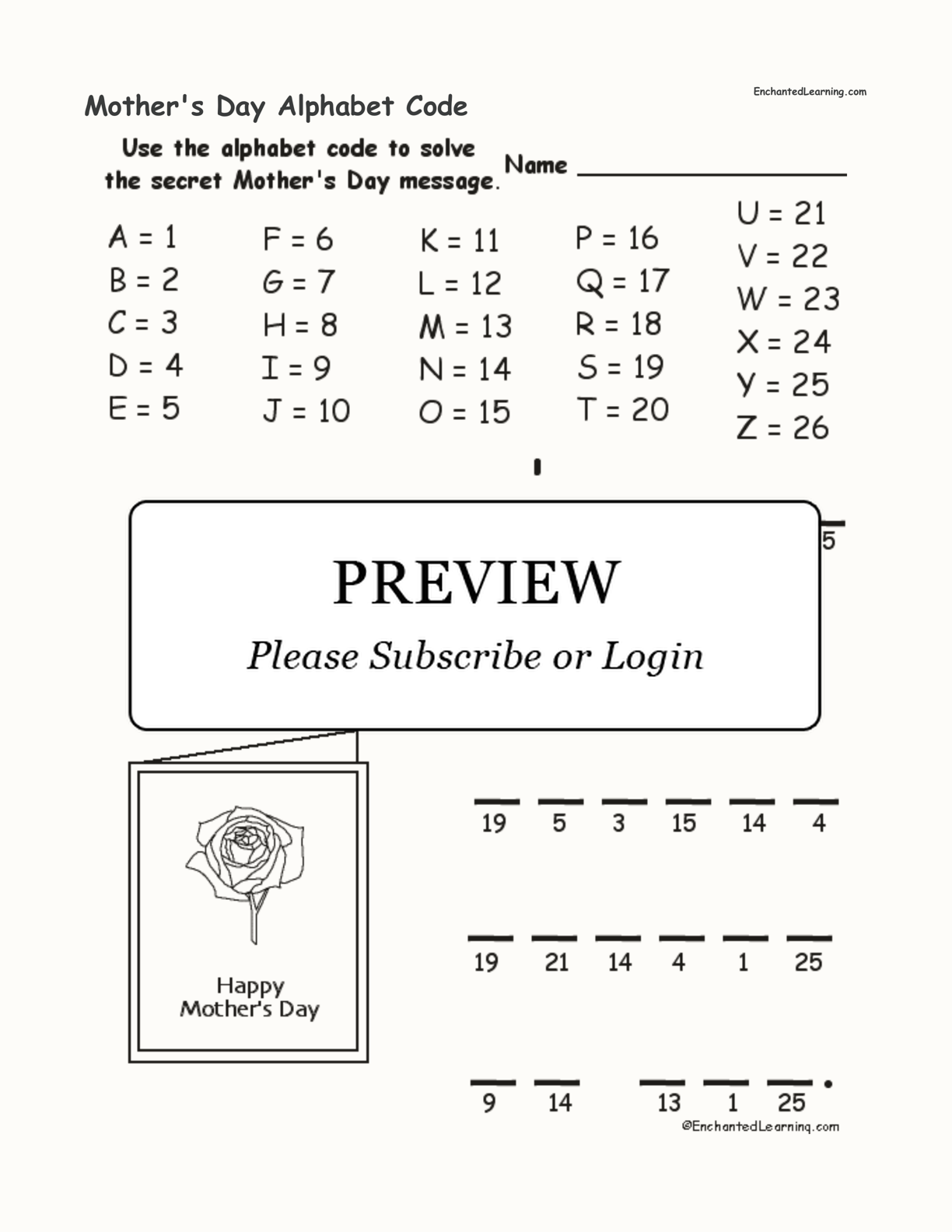 Mother's Day Alphabet Code interactive worksheet page 1