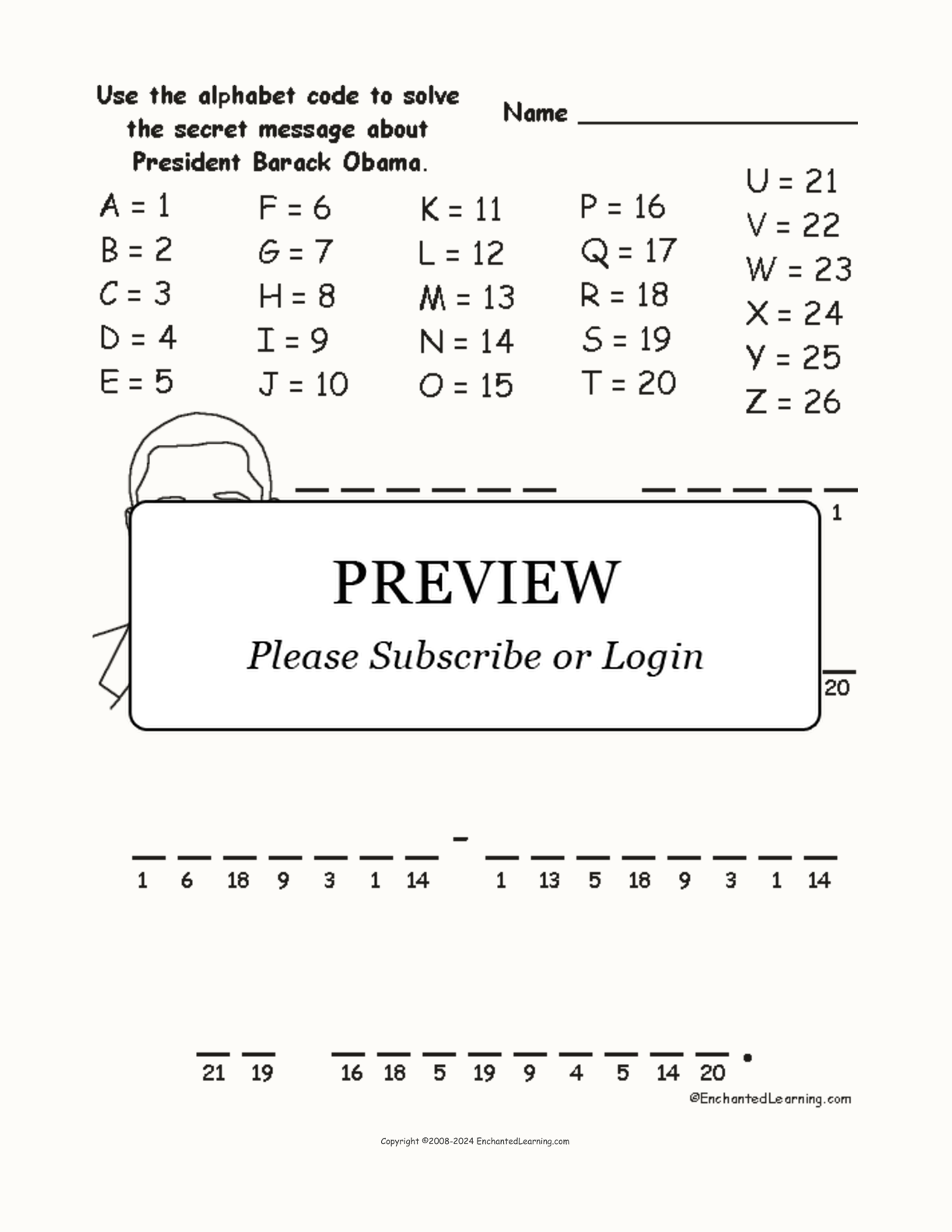 President Barack Obama Alphabet Code interactive worksheet page 1
