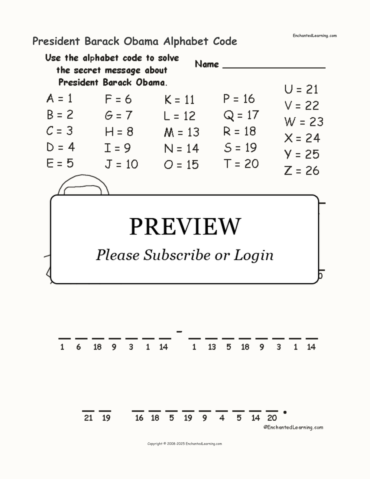 President Barack Obama Alphabet Code interactive worksheet page 1