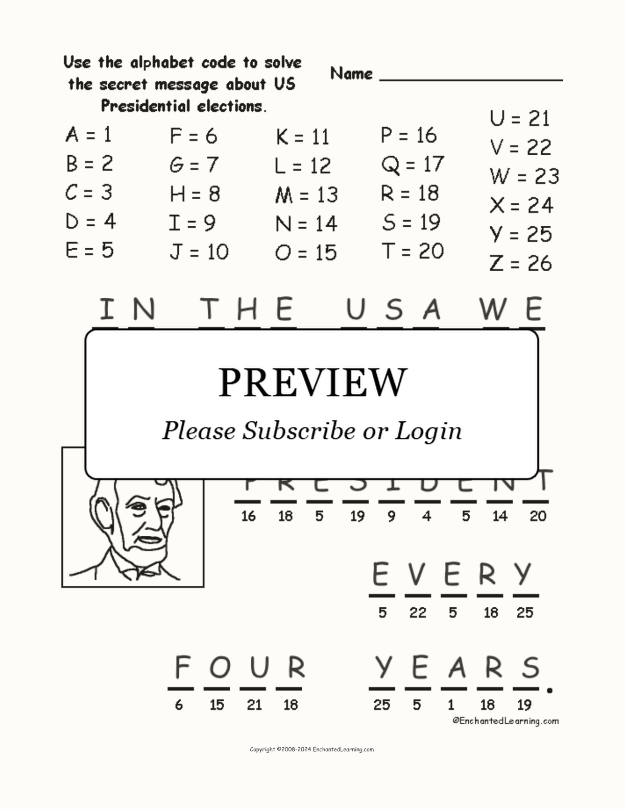 Presidential Election Alphabet Code interactive worksheet page 2