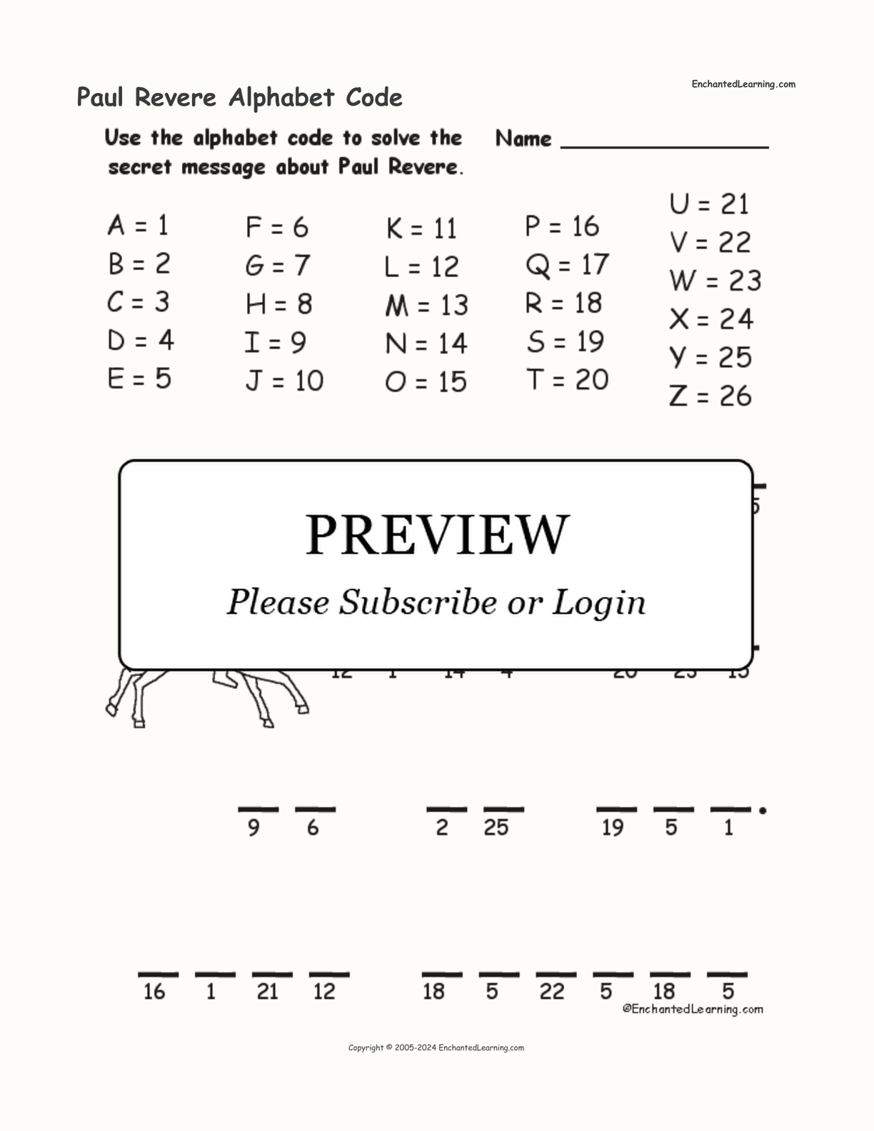 Paul Revere Alphabet Code interactive worksheet page 1