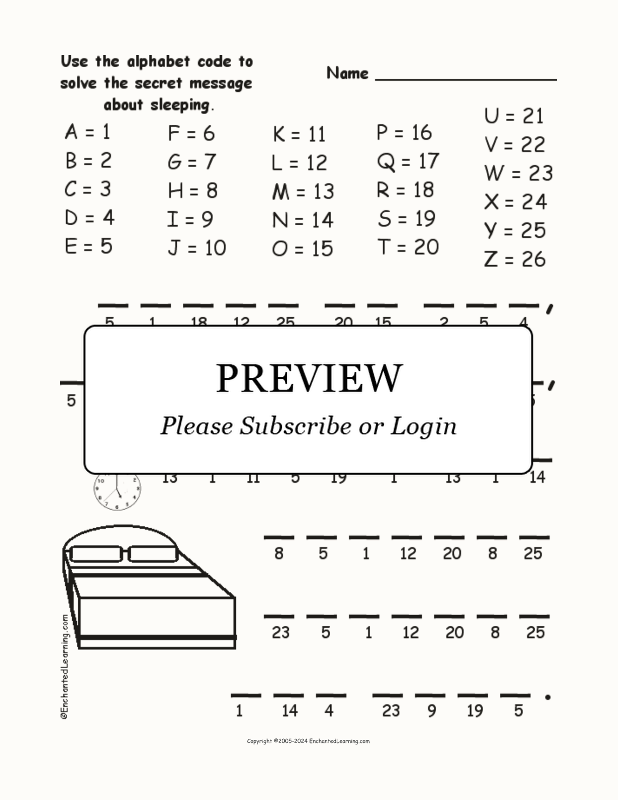 Sleeping Adage Alphabet Code interactive worksheet page 1