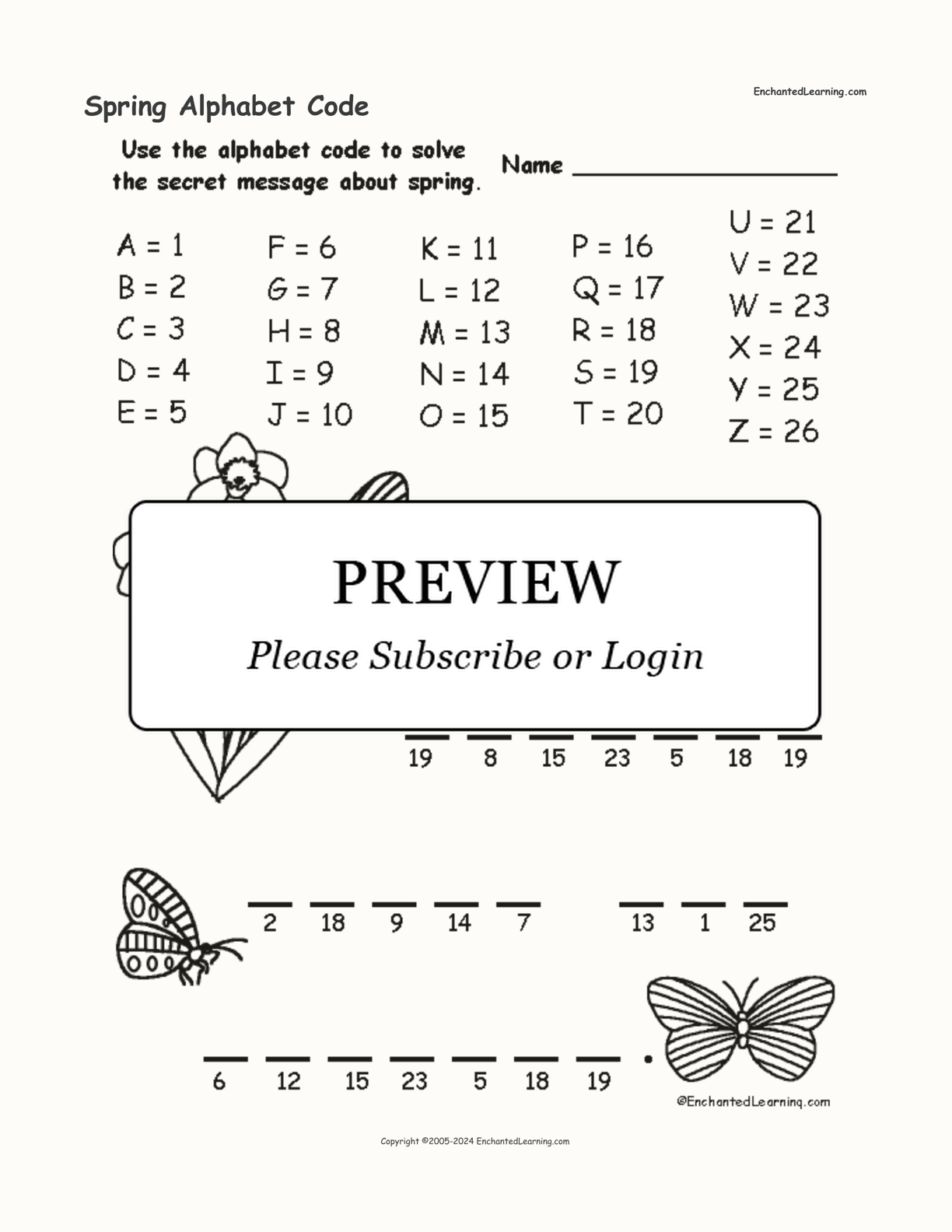 Spring Alphabet Code interactive worksheet page 1