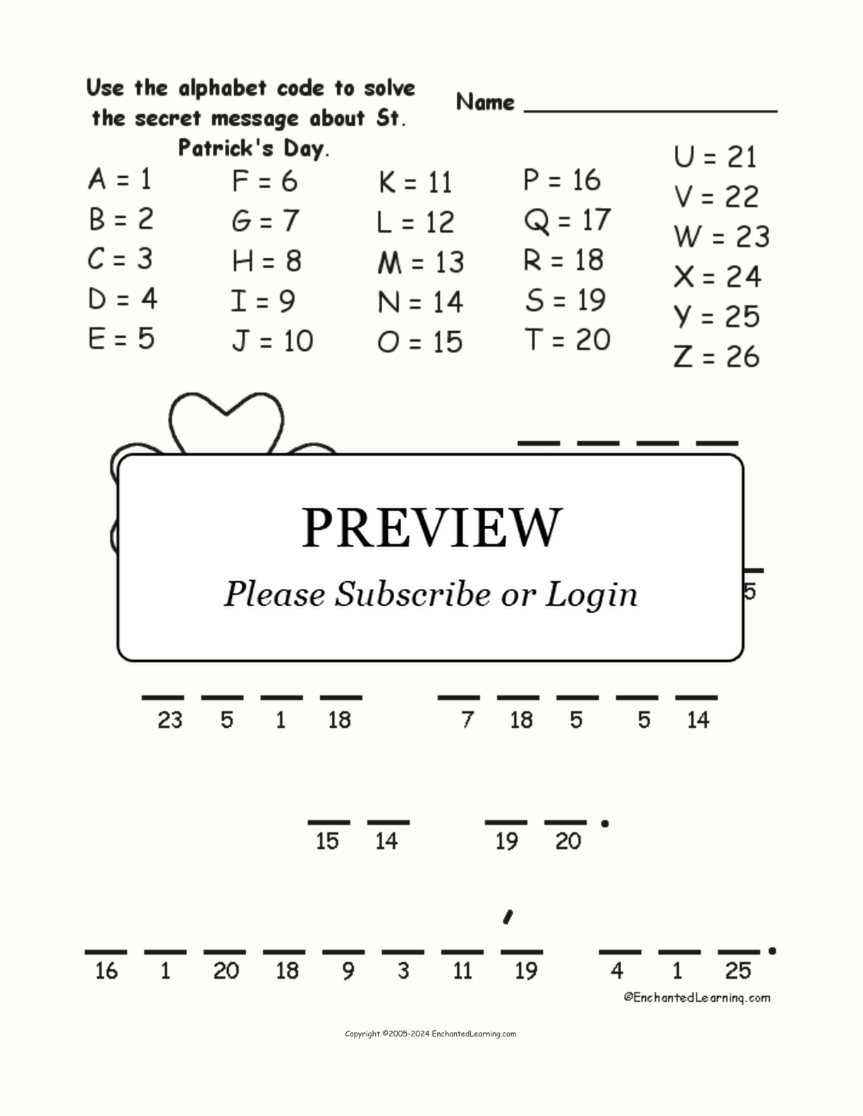 St. Patrick's Day Alphabet Code interactive worksheet page 1