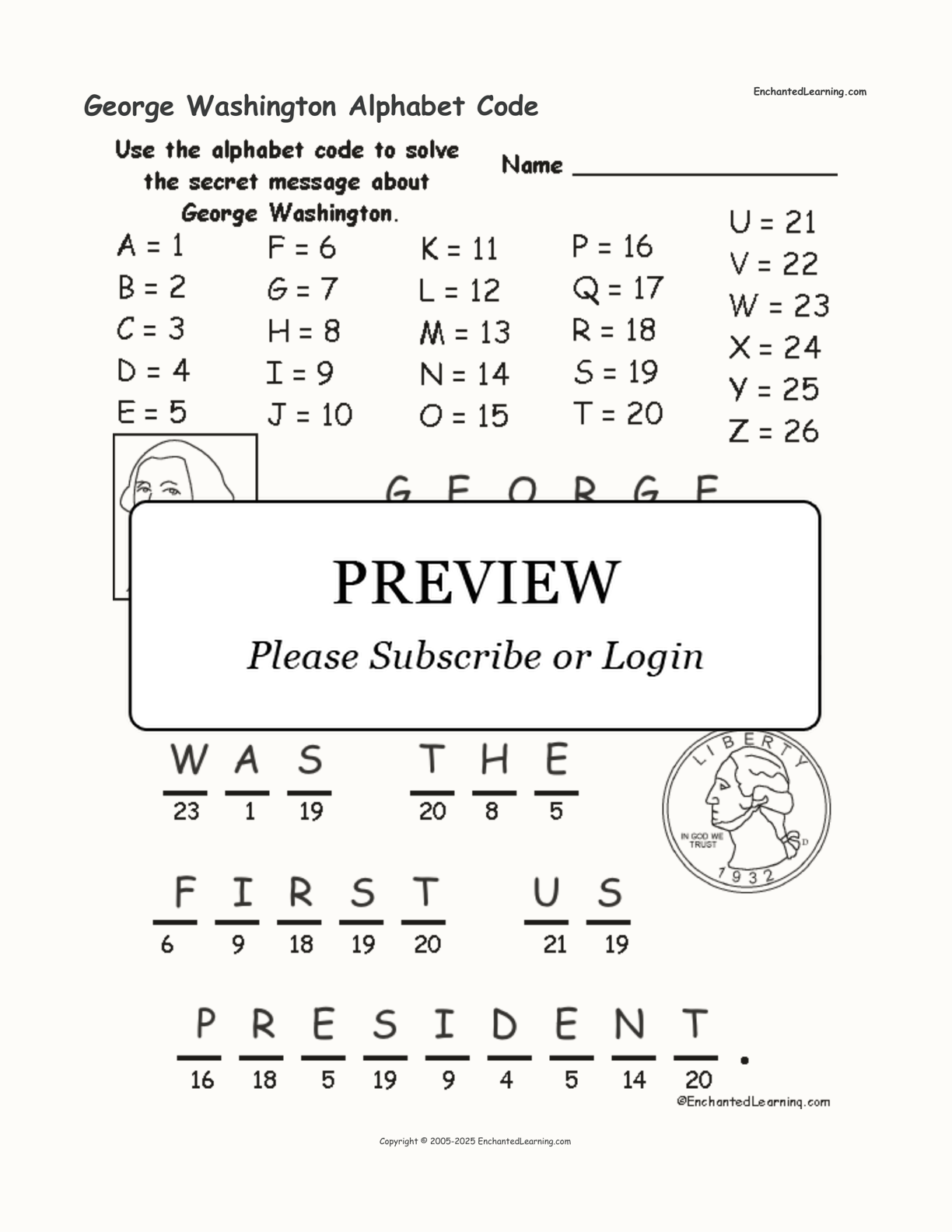 George Washington Alphabet Code interactive worksheet page 2