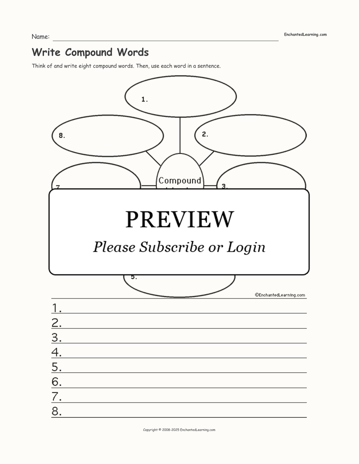 Write Compound Words interactive worksheet page 1