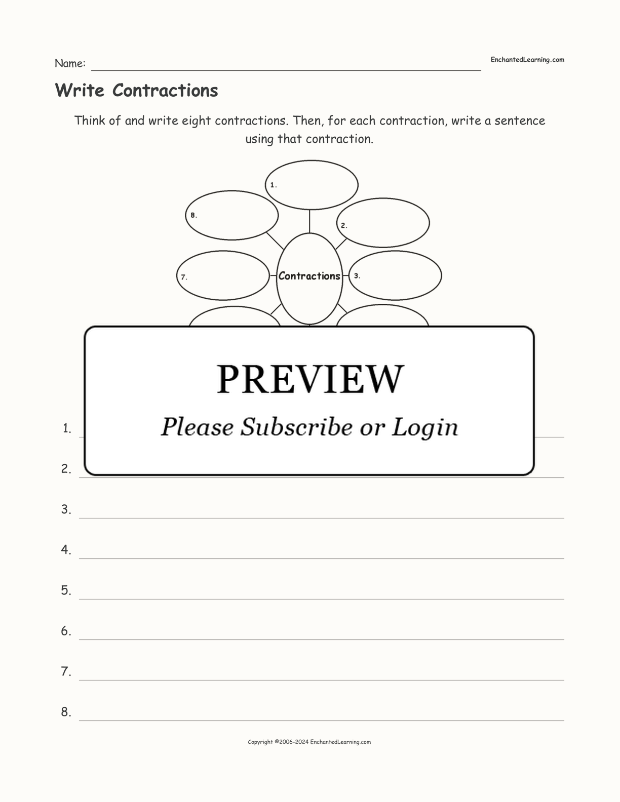 Write Contractions interactive worksheet page 1
