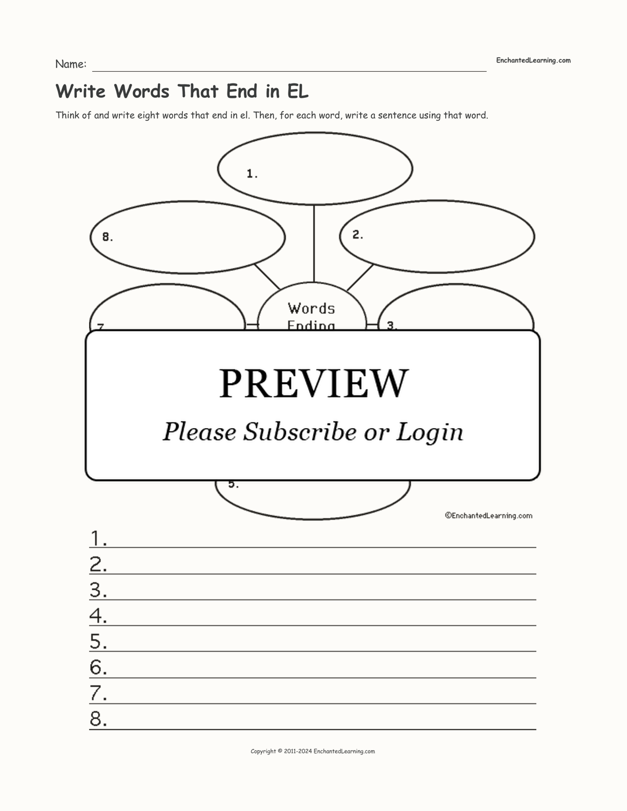 Write Words That End in EL interactive worksheet page 1