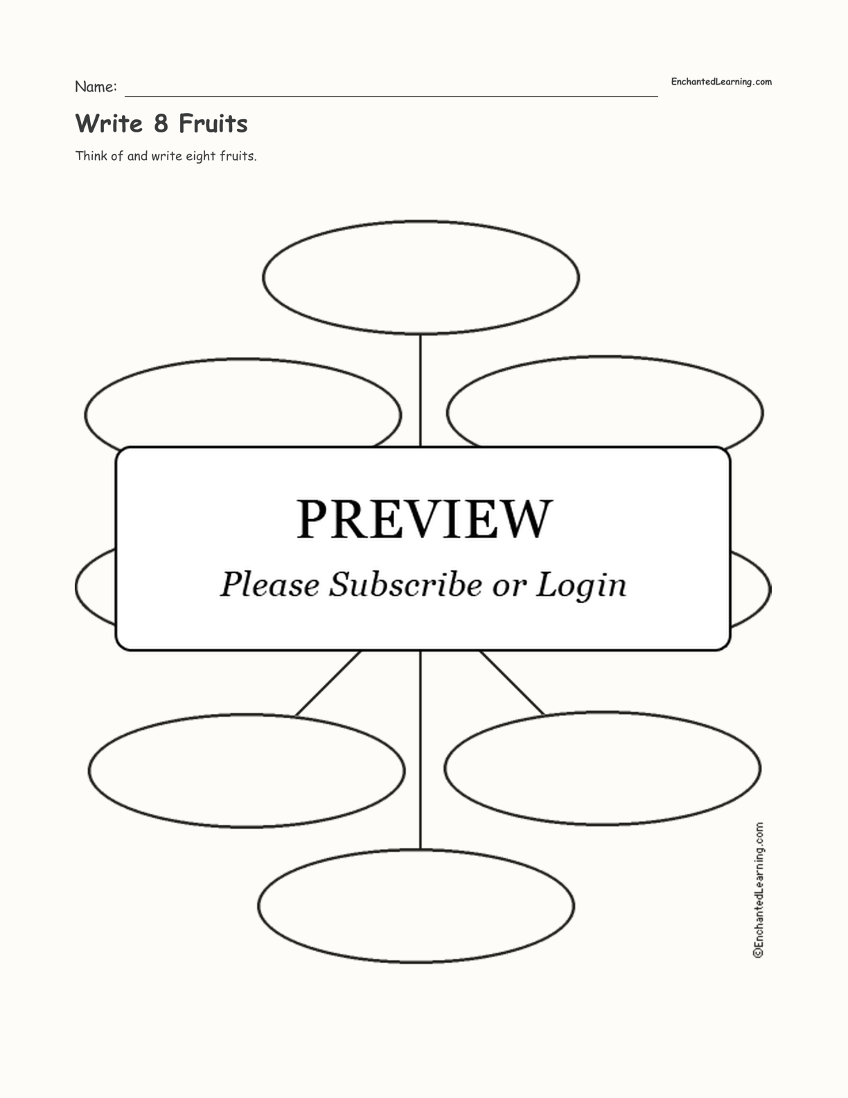 Write 8 Fruits interactive worksheet page 1