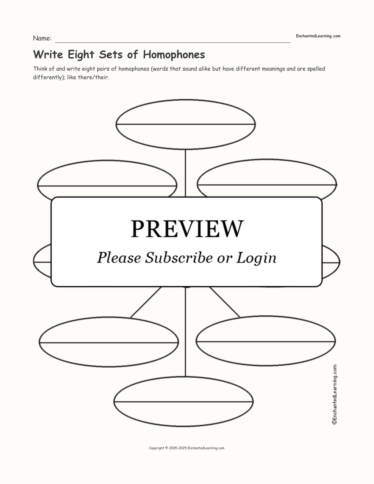 Write Eight Sets of Homophones interactive worksheet page 1