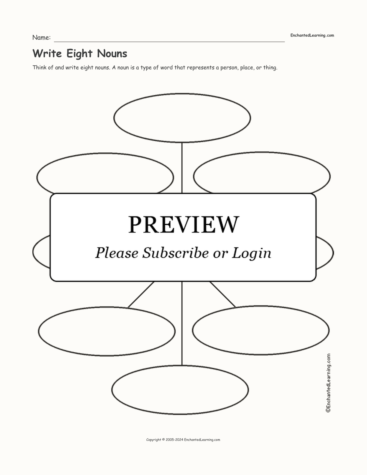 Write Eight Nouns interactive worksheet page 1