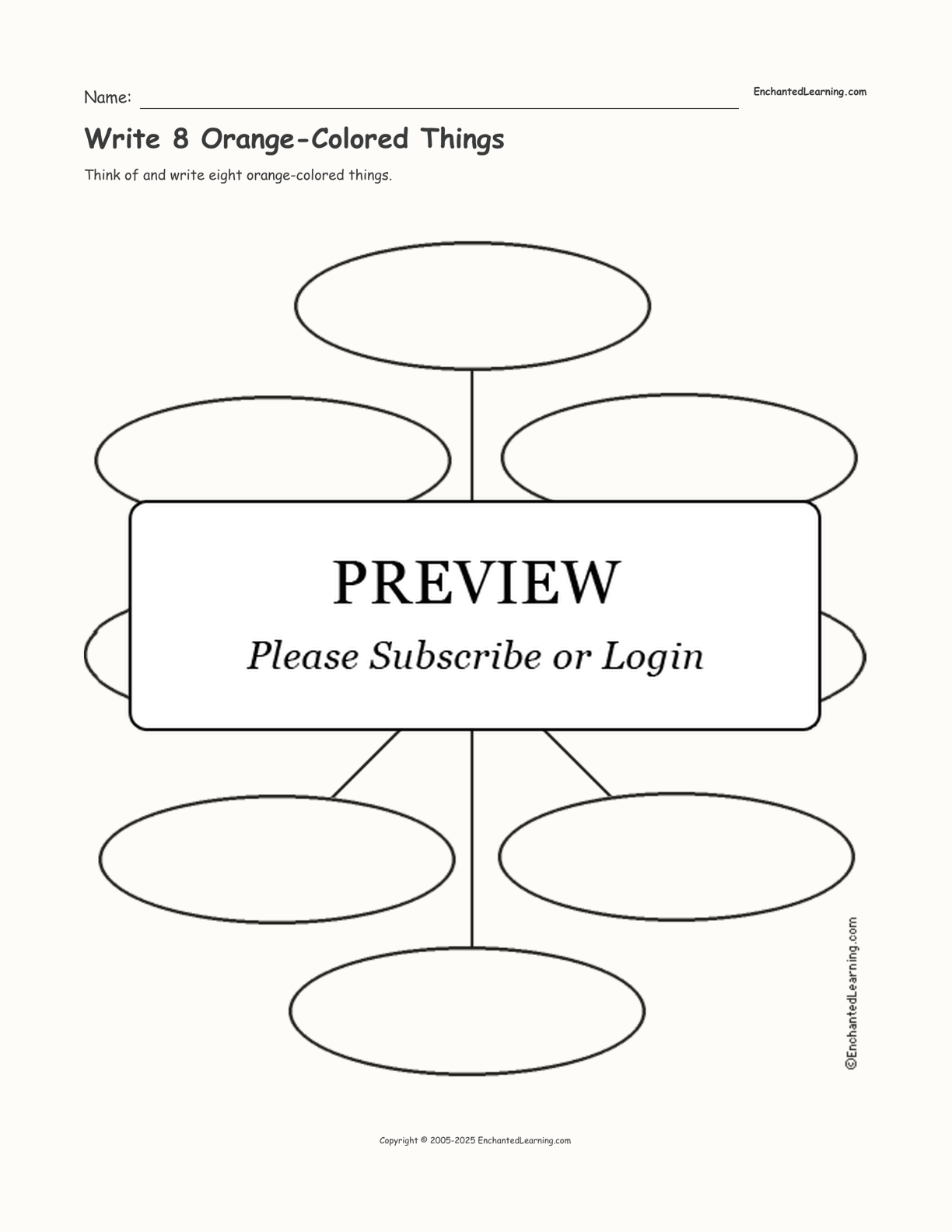 Write 8 Orange-Colored Things interactive printout page 1