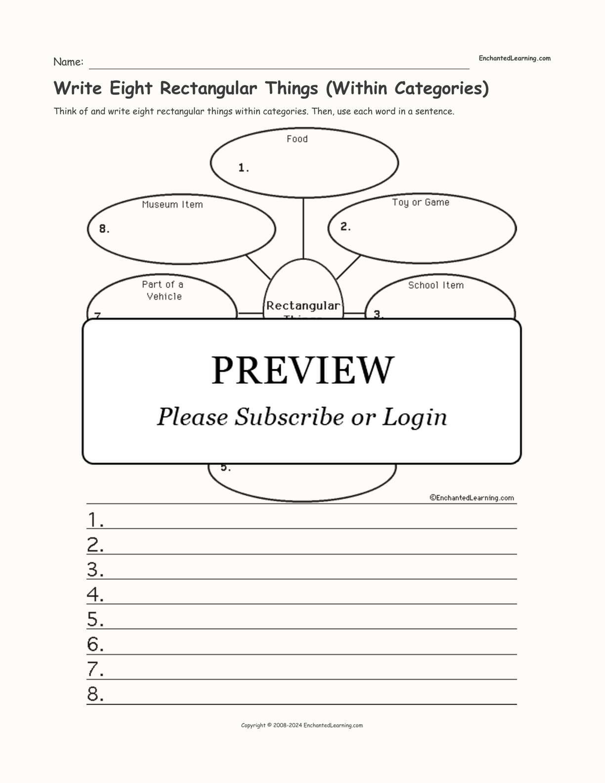 Write Eight Rectangular Things (Within Categories) interactive worksheet page 1