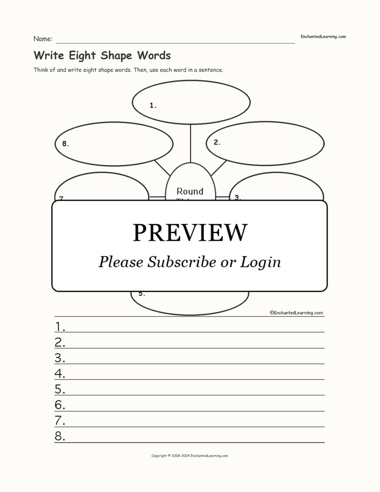 Write Eight Shape Words interactive worksheet page 1