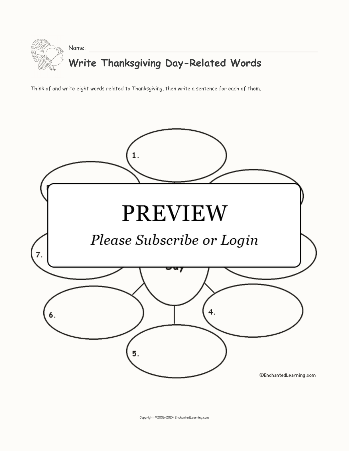 Write Thanksgiving Day-Related Words interactive printout page 1