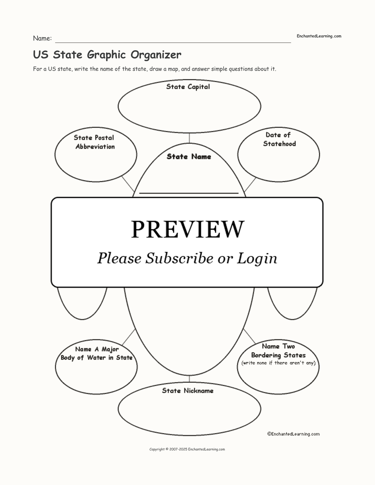 US State Graphic Organizer interactive worksheet page 1