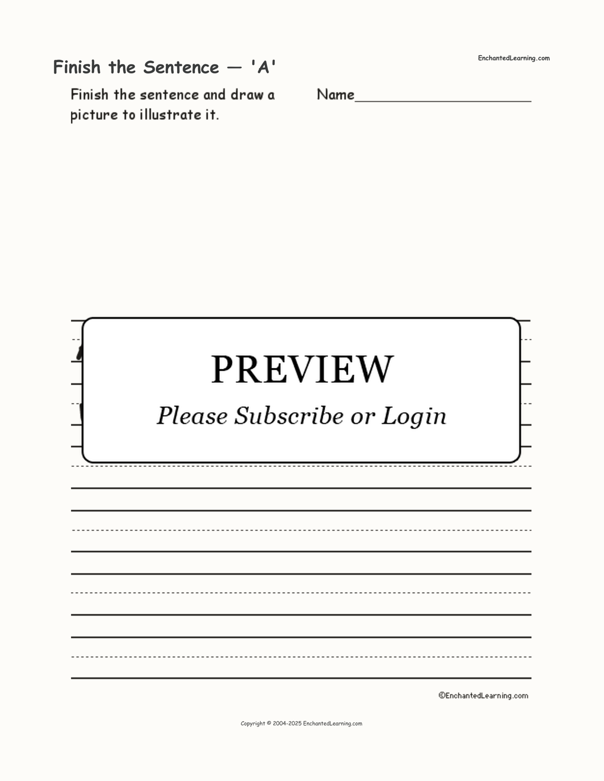 Finish the Sentence — 'A' interactive worksheet page 1