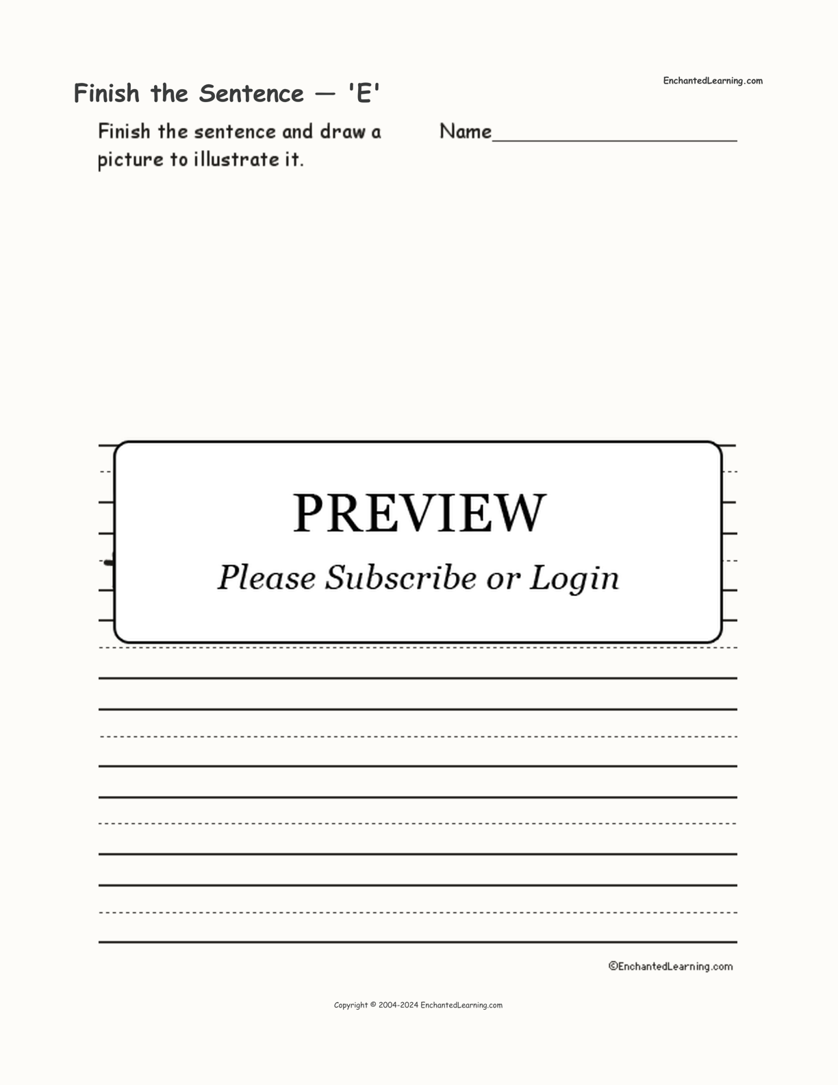 Finish the Sentence — 'E' interactive worksheet page 1