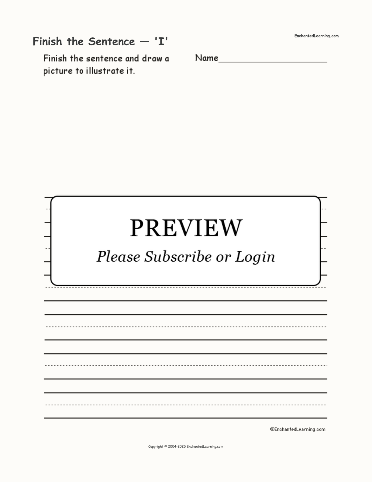 Finish the Sentence — 'I' interactive worksheet page 1