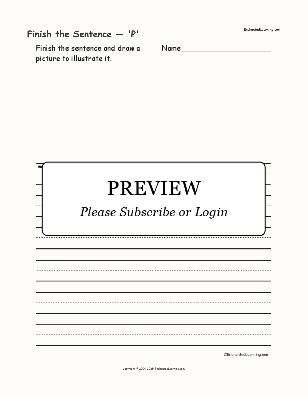 Finish the Sentence — 'P' interactive worksheet page 1