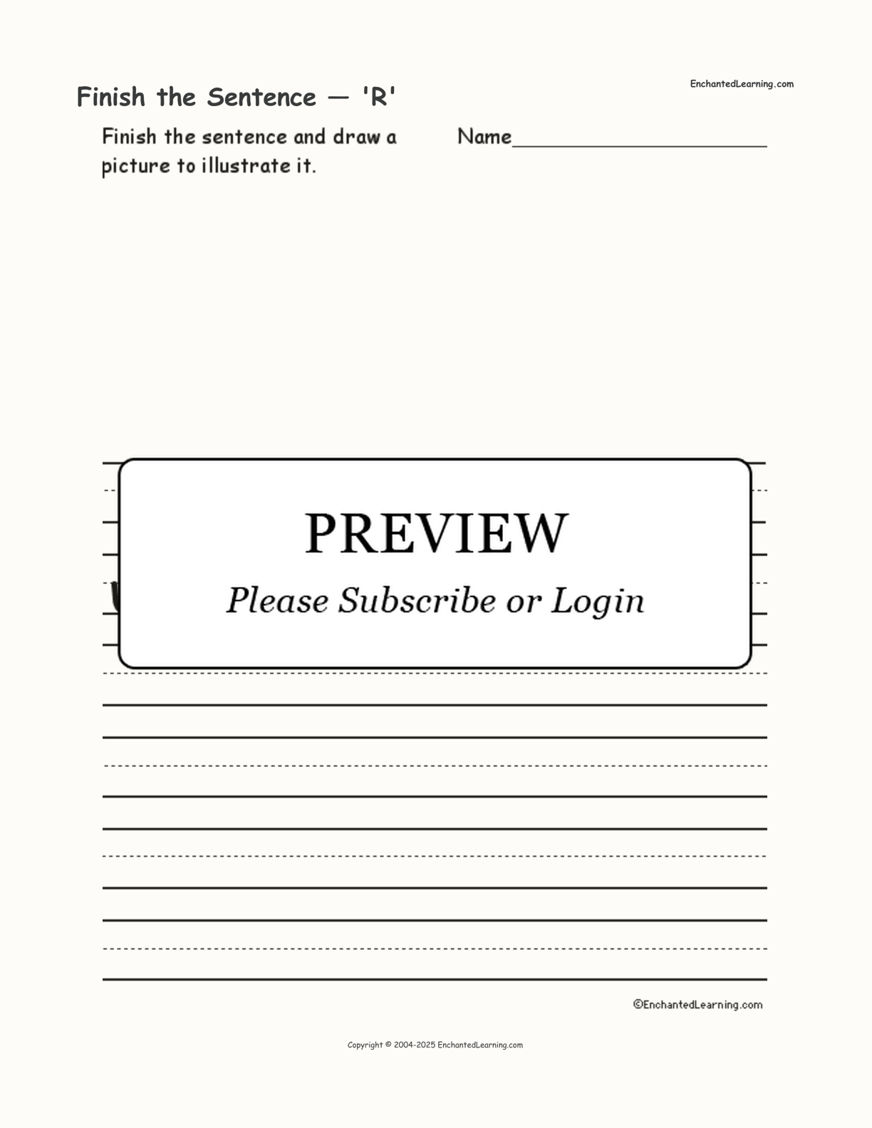 Finish the Sentence — 'R' interactive worksheet page 1